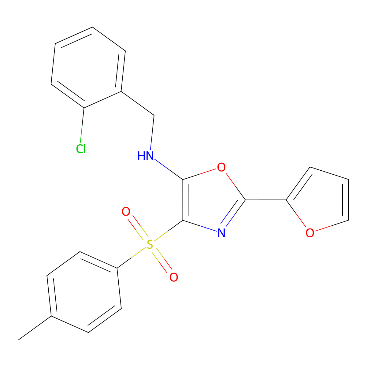 N-(2-chlorobenzyl)-2-(furan-2-yl)-4-[(4-methylphenyl)sulfonyl]-1,3-oxazol-5-amine molecular structure, CAS 862793-52-0