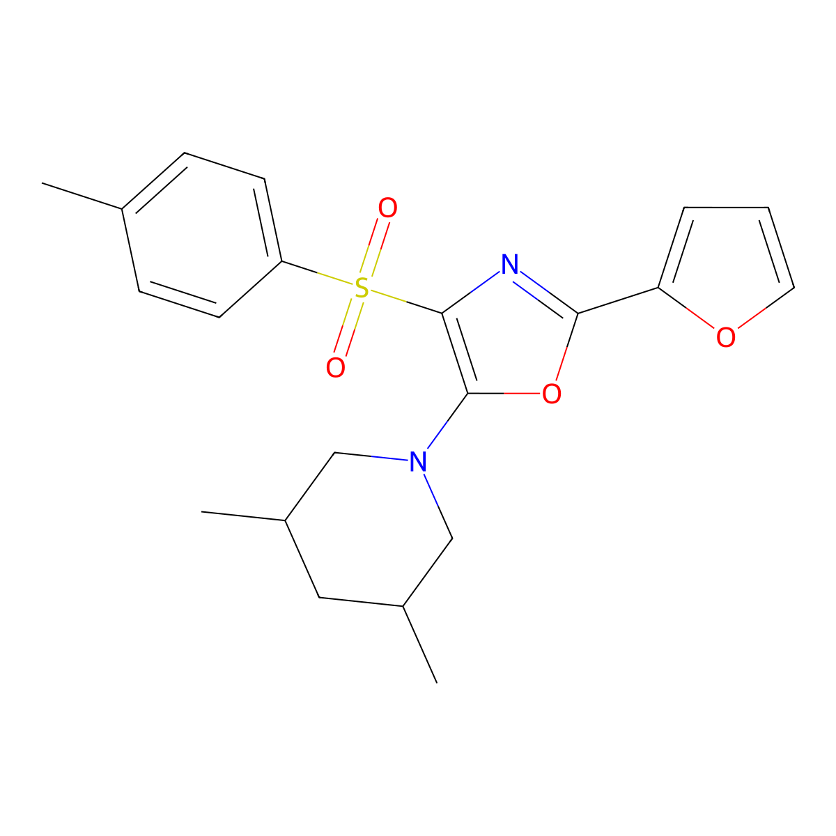 5-(3,5-Dimethylpiperidin-1-yl)-2-(furan-2-yl)-4-tosyloxazole molecular structure, CAS 862793-58-6