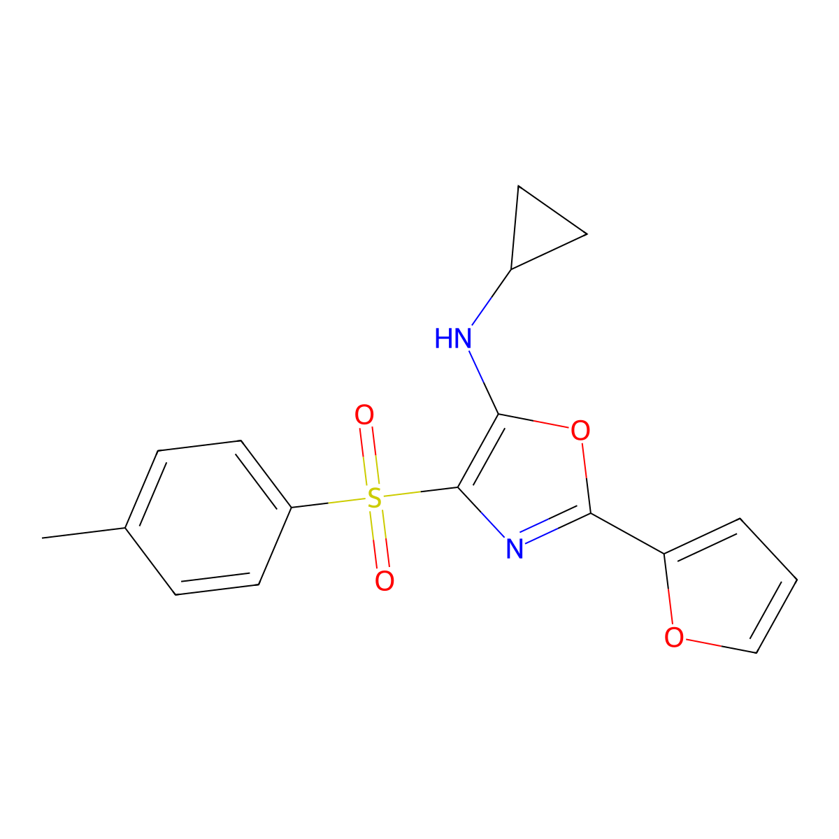 N-cyclopropyl-2-(furan-2-yl)-4-[(4-methylphenyl)sulfonyl]-1,3-oxazol-5-amine molecular structure, CAS 862793-59-7
