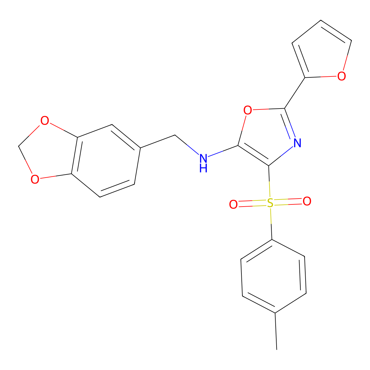 N-(1,3-benzodioxol-5-ylmethyl)-2-(furan-2-yl)-4-[(4-methylphenyl)sulfonyl]-1,3-oxazol-5-amine molecular structure, CAS 862793-61-1