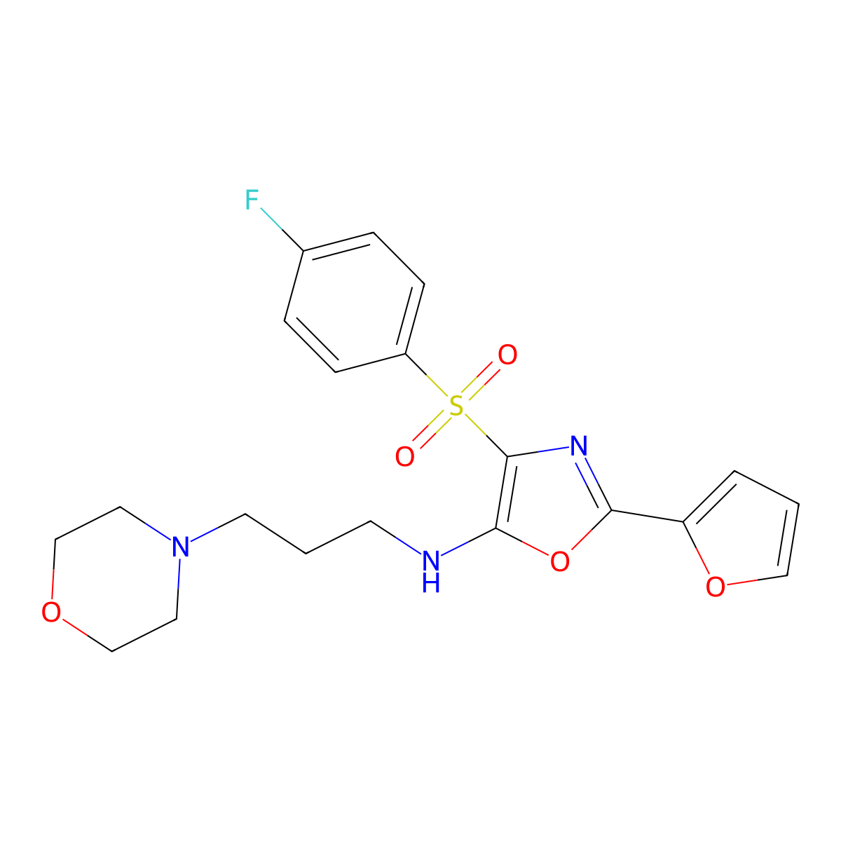 4-[(4-fluorophenyl)sulfonyl]-2-(furan-2-yl)-N-[3-(morpholin-4-yl)propyl]-1,3-oxazol-5-amine molecular structure, CAS 862793-77-9