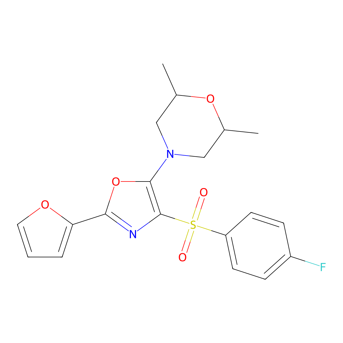 4-(4-((4-Fluorophenyl)sulfonyl)-2-(furan-2-yl)oxazol-5-yl)-2,6-dimethylmorpholine molecular structure, CAS 862793-79-1