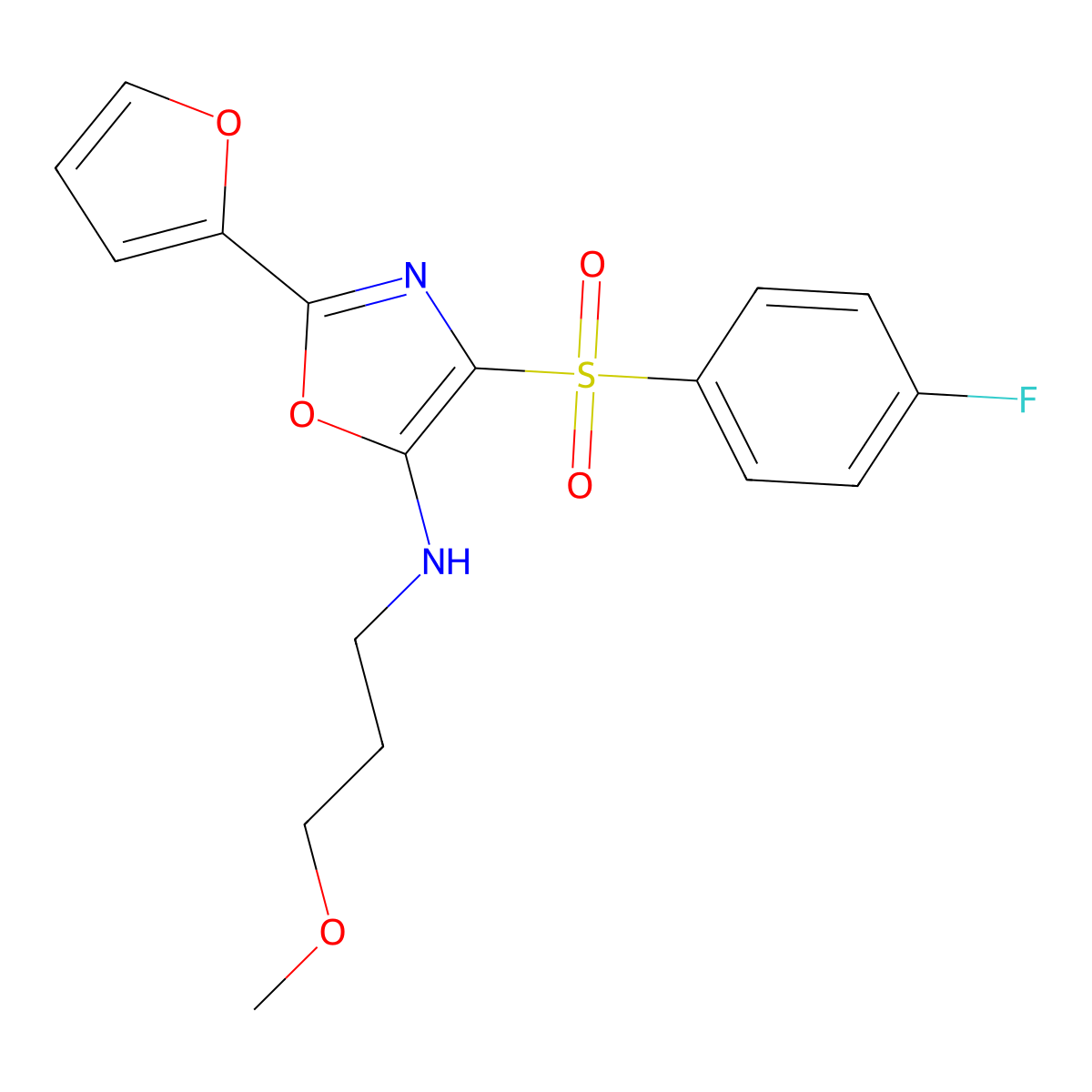 4-((4-fluorophenyl)sulfonyl)-2-(furan-2-yl)-N-(3-methoxypropyl)oxazol-5-amine molecular structure, CAS 862793-84-8
