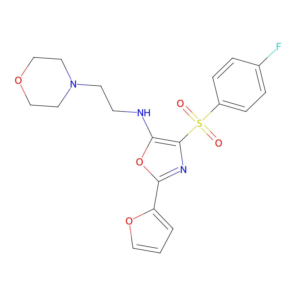 4-((4-fluorophenyl)sulfonyl)-2-(furan-2-yl)-N-(2-morpholinoethyl)oxazol-5-amine molecular structure, CAS 862793-85-9
