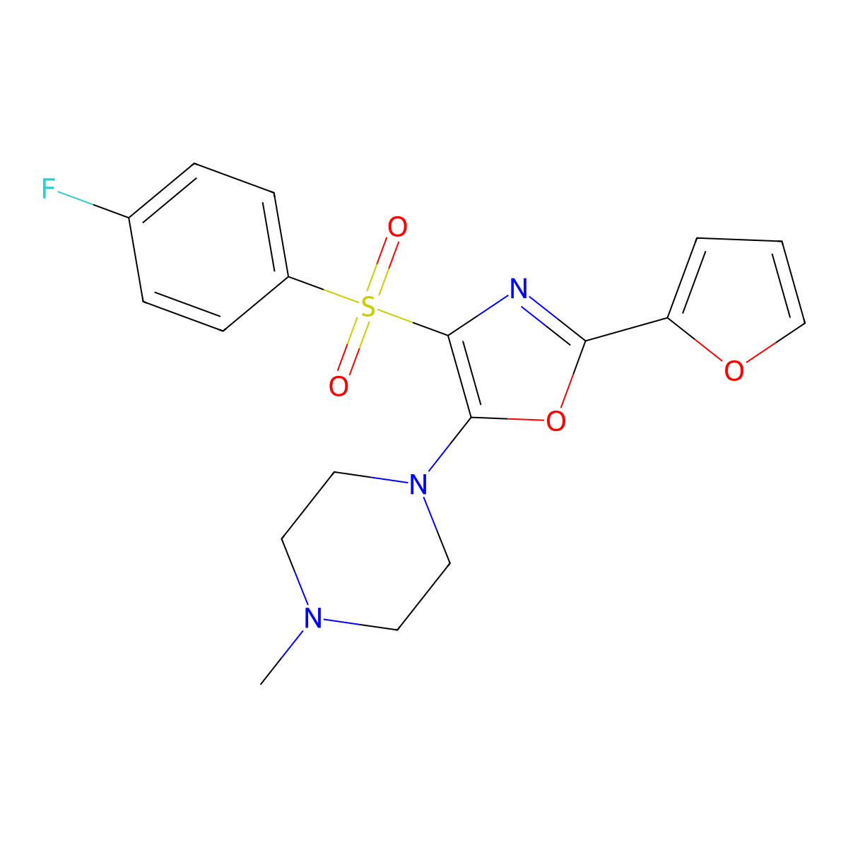 4-((4-Fluorophenyl)sulfonyl)-2-(furan-2-yl)-5-(4-methylpiperazin-1-yl)oxazole molecular structure, CAS 862793-90-6