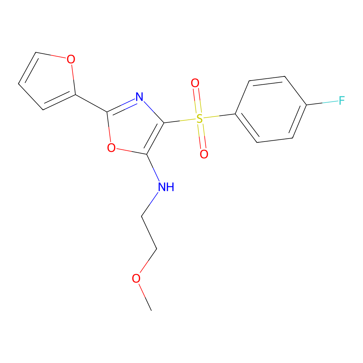4-((4-fluorophenyl)sulfonyl)-2-(furan-2-yl)-N-(2-methoxyethyl)oxazol-5-amine molecular structure, CAS 862793-92-8