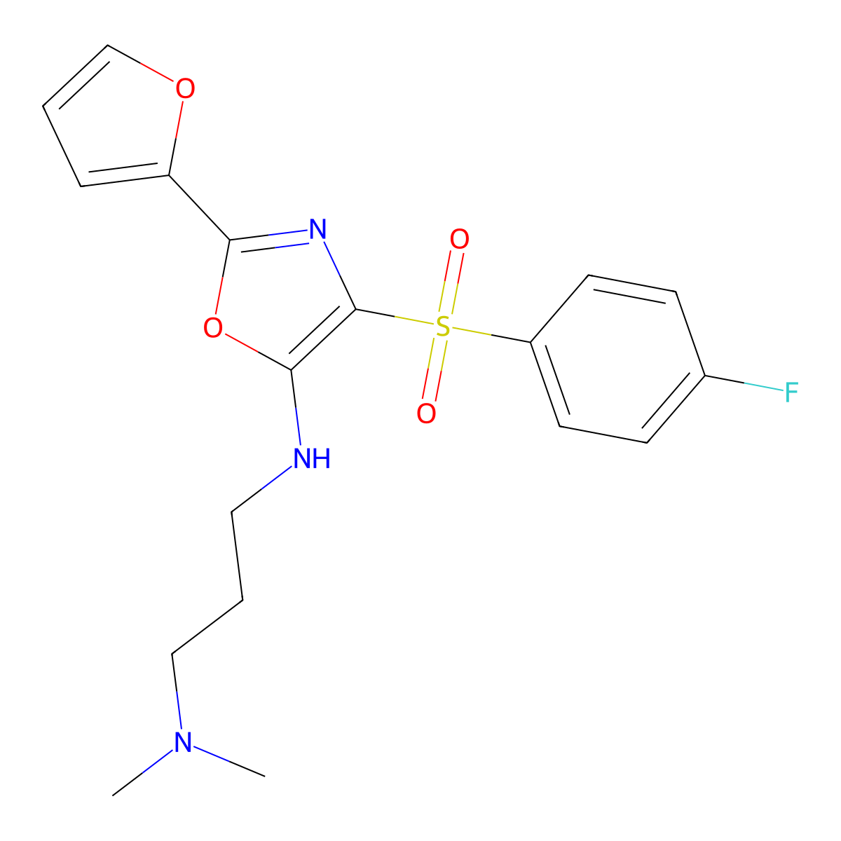 N1-(4-((4-fluorophenyl)sulfonyl)-2-(furan-2-yl)oxazol-5-yl)-N3,N3-dimethylpropane-1,3-diamine molecular structure, CAS 862793-93-9