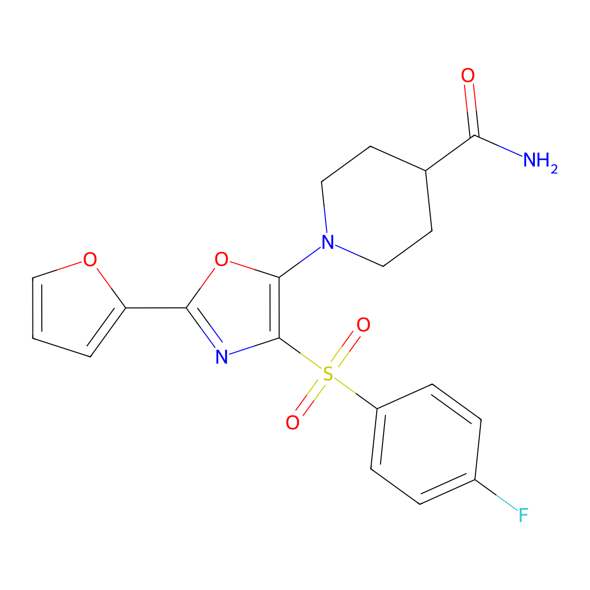 1-(4-((4-Fluorophenyl)sulfonyl)-2-(furan-2-yl)oxazol-5-yl)piperidine-4-carboxamide molecular structure, CAS 862794-12-5