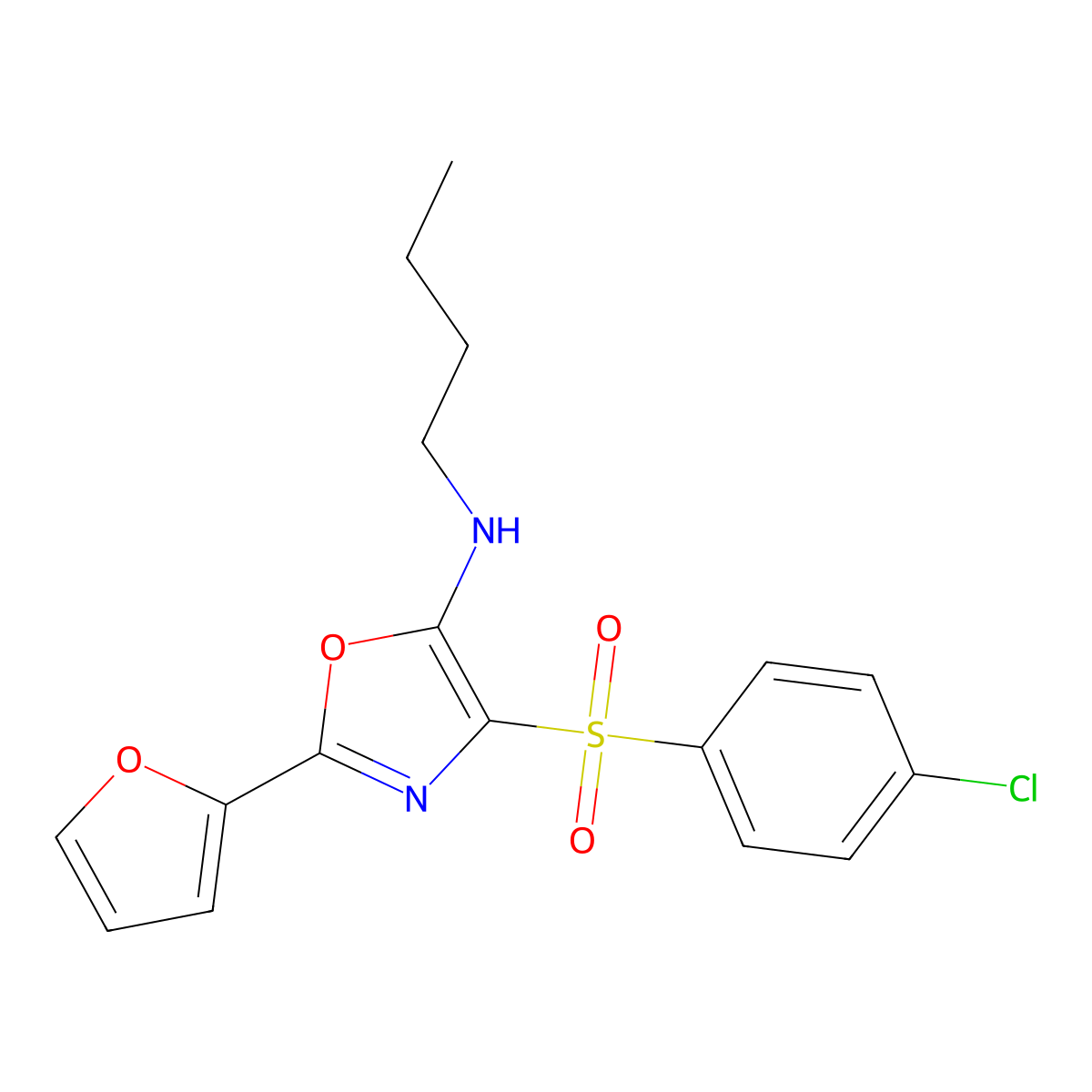 N-butyl-4-((4-chlorophenyl)sulfonyl)-2-(furan-2-yl)oxazol-5-amine molecular structure, CAS 862794-19-2