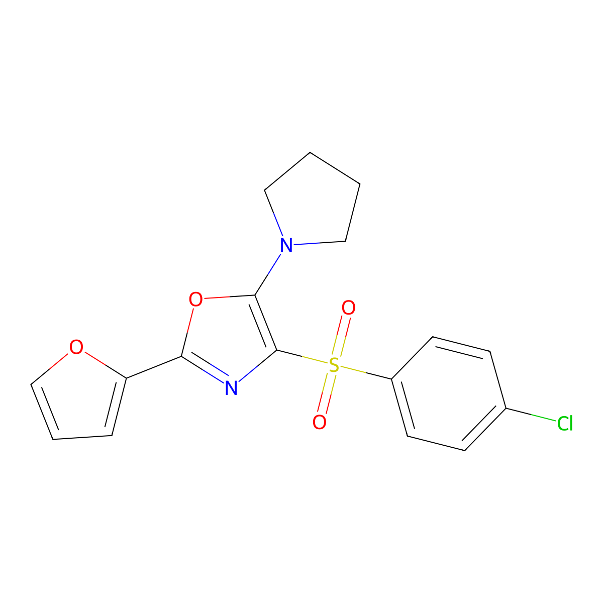 4-((4-Chlorophenyl)sulfonyl)-2-(furan-2-yl)-5-(pyrrolidin-1-yl)oxazole molecular structure, CAS 862794-21-6