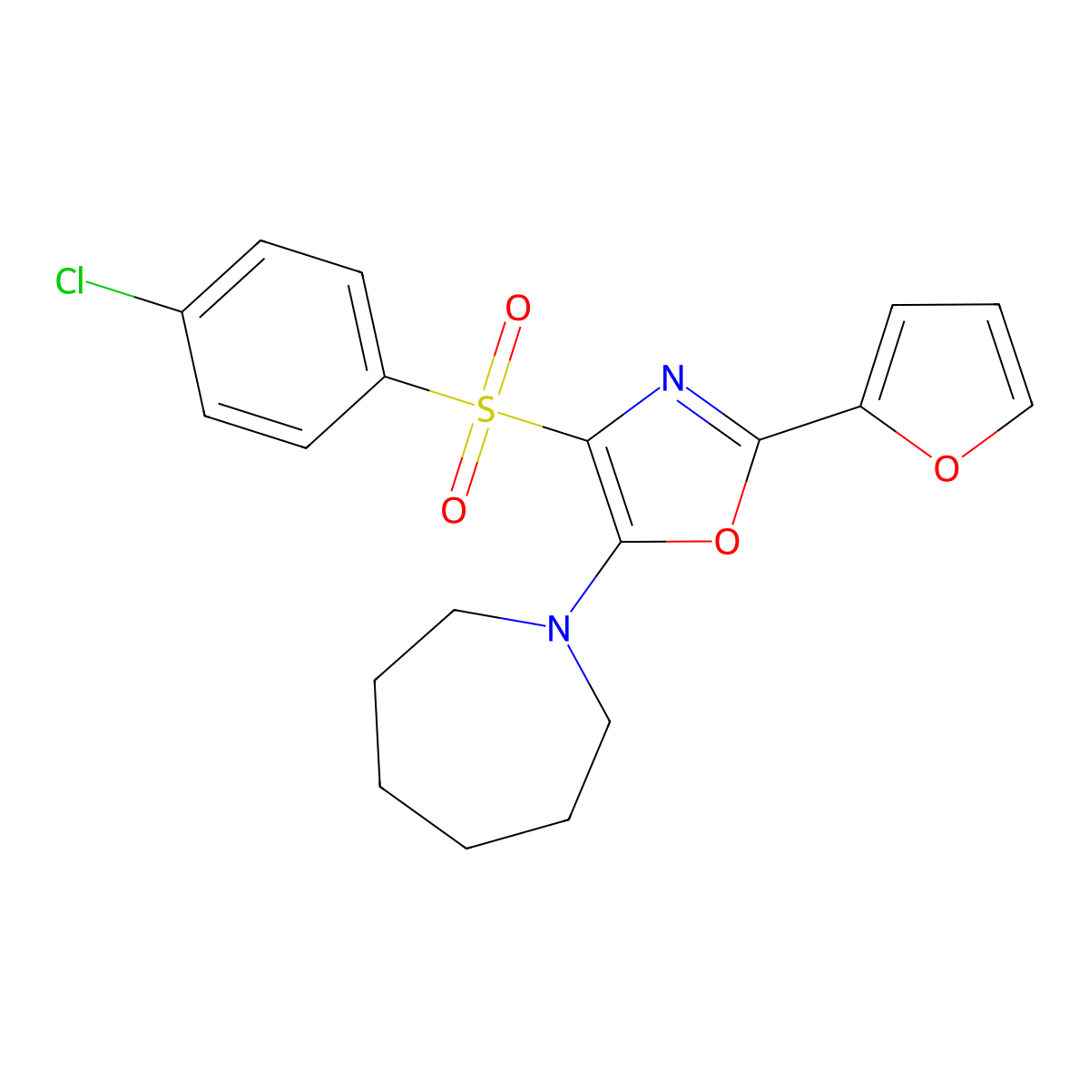 5-(Azepan-1-yl)-4-((4-chlorophenyl)sulfonyl)-2-(furan-2-yl)oxazole molecular structure, CAS 862794-23-8