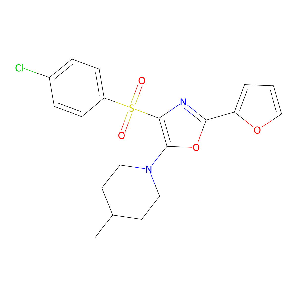 4-((4-Chlorophenyl)sulfonyl)-2-(furan-2-yl)-5-(4-methylpiperidin-1-yl)oxazole molecular structure, CAS 862794-27-2