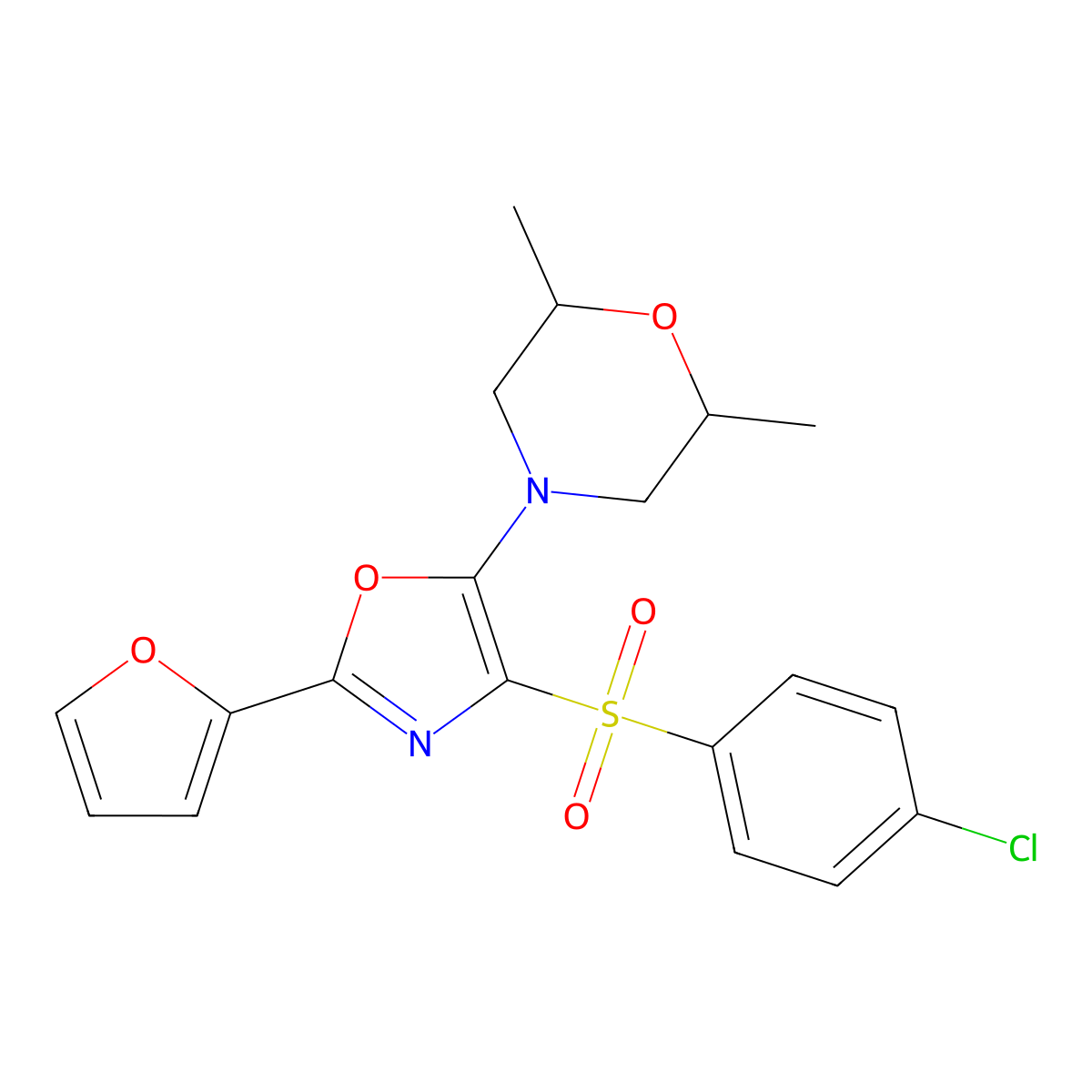 4-(4-((4-Chlorophenyl)sulfonyl)-2-(furan-2-yl)oxazol-5-yl)-2,6-dimethylmorpholine molecular structure, CAS 862794-29-4