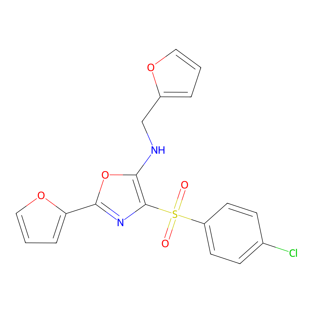 4-((4-chlorophenyl)sulfonyl)-2-(furan-2-yl)-N-(furan-2-ylmethyl)oxazol-5-amine molecular structure, CAS 862794-31-8