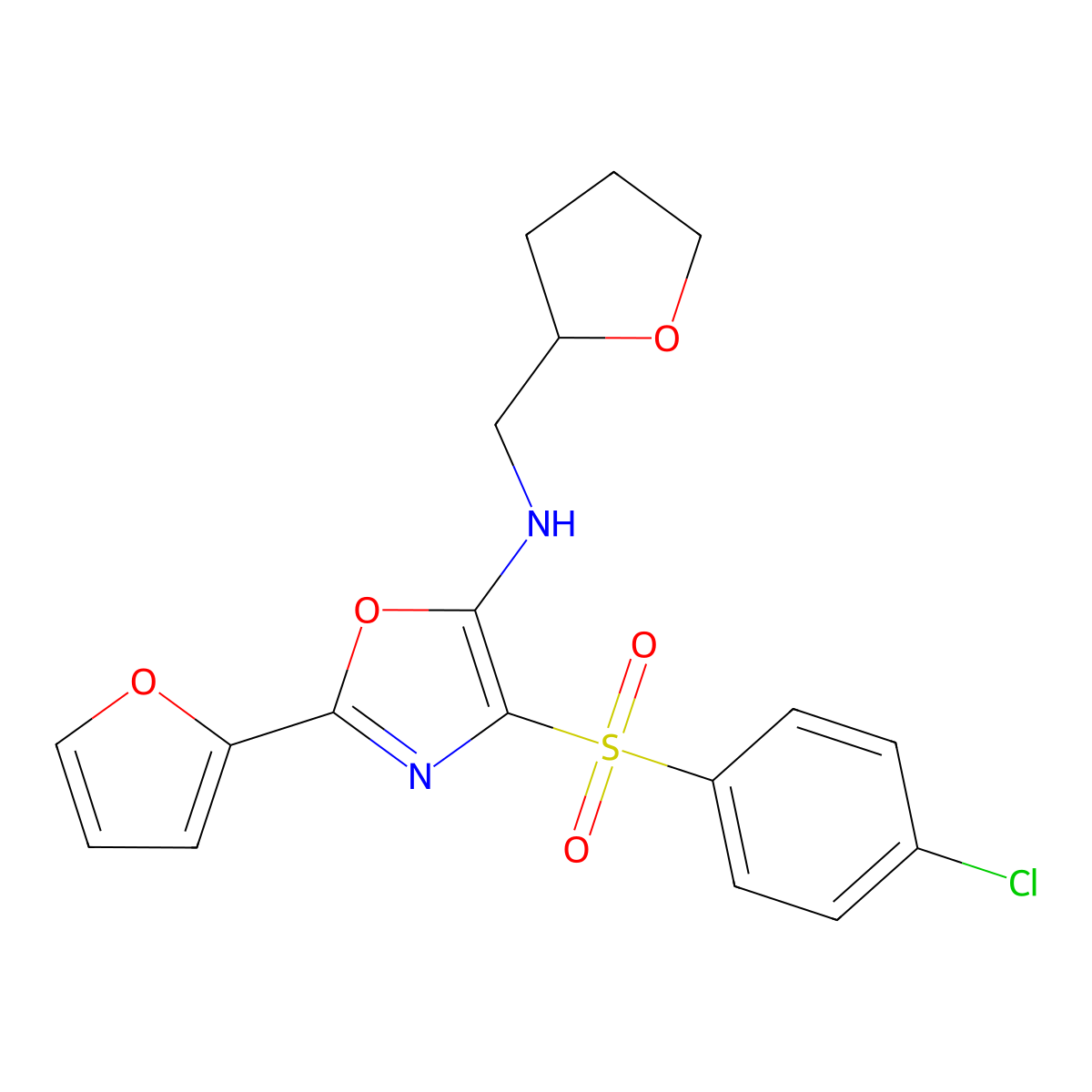 4-(4-chlorobenzenesulfonyl)-2-(furan-2-yl)-N-[(oxolan-2-yl)methyl]-1,3-oxazol-5-amine molecular structure, CAS 862794-33-0