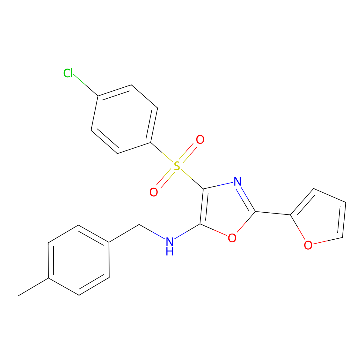 4-[(4-chlorophenyl)sulfonyl]-2-(furan-2-yl)-N-(4-methylbenzyl)-1,3-oxazol-5-amine molecular structure, CAS 862794-35-2