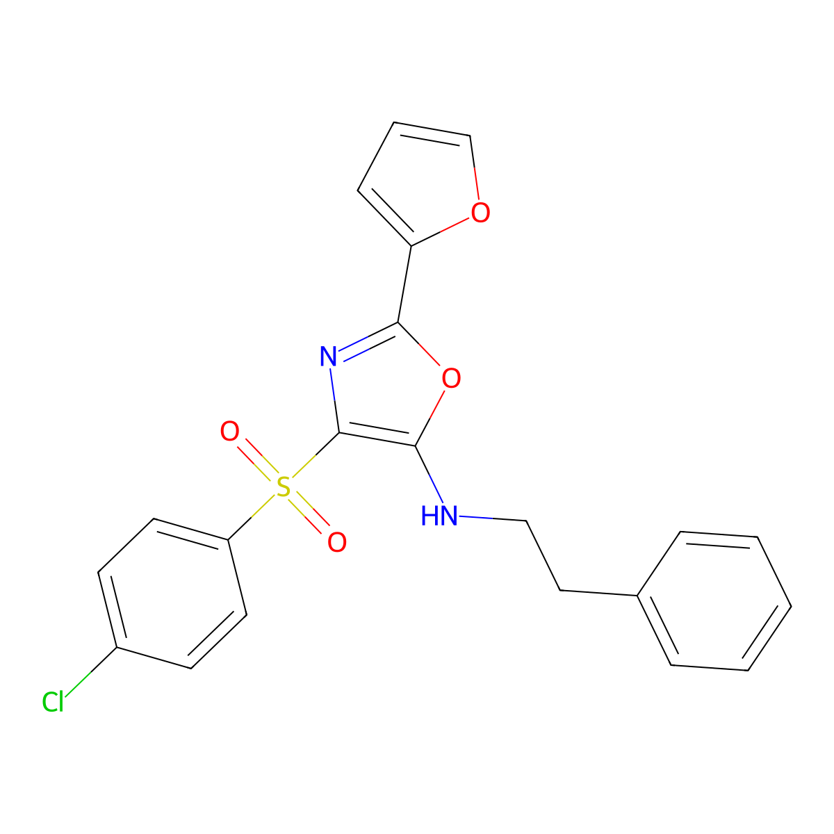 4-[(4-chlorophenyl)sulfonyl]-2-(furan-2-yl)-N-(2-phenylethyl)-1,3-oxazol-5-amine molecular structure, CAS 862794-43-2