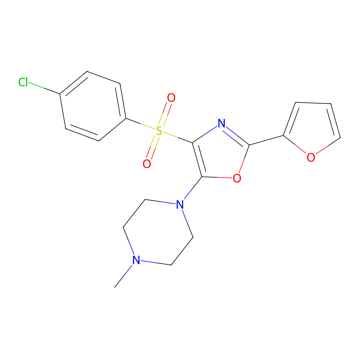4-((4-Chlorophenyl)sulfonyl)-2-(furan-2-yl)-5-(4-methylpiperazin-1-yl)oxazole molecular structure, CAS 862794-48-7