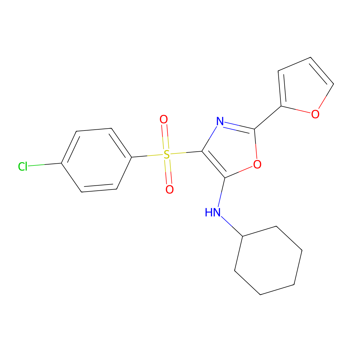 4-((4-chlorophenyl)sulfonyl)-N-cyclohexyl-2-(furan-2-yl)oxazol-5-amine molecular structure, CAS 862794-49-8