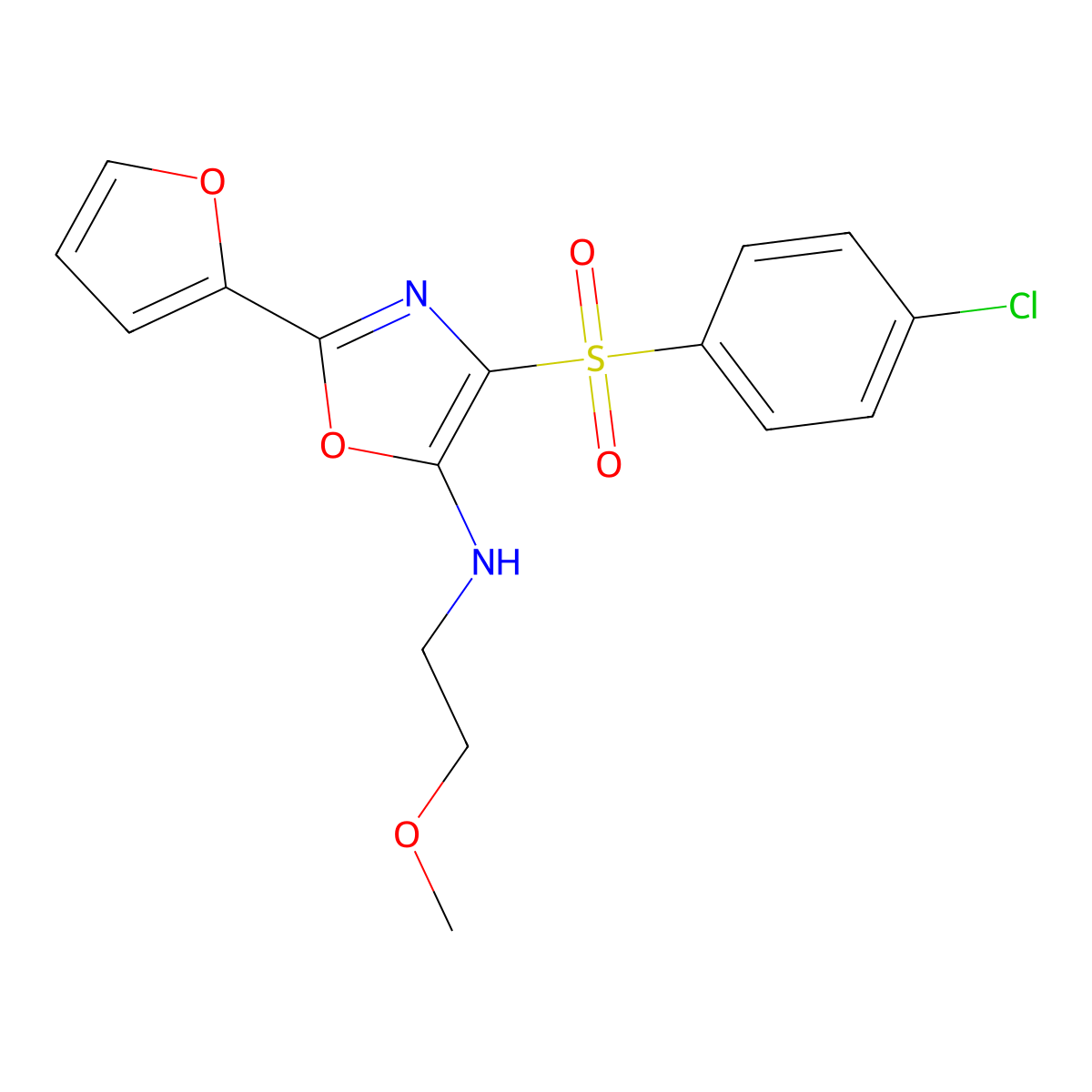 4-((4-chlorophenyl)sulfonyl)-2-(furan-2-yl)-N-(2-methoxyethyl)oxazol-5-amine molecular structure, CAS 862794-51-2
