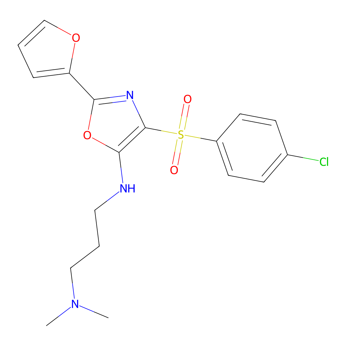 N1-(4-((4-chlorophenyl)sulfonyl)-2-(furan-2-yl)oxazol-5-yl)-N3,N3-dimethylpropane-1,3-diamine molecular structure, CAS 862794-52-3
