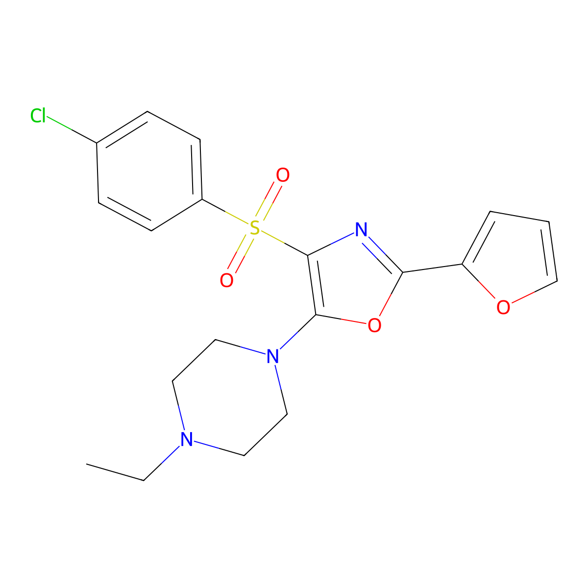 4-((4-Chlorophenyl)sulfonyl)-5-(4-ethylpiperazin-1-yl)-2-(furan-2-yl)oxazole molecular structure, CAS 862794-72-7
