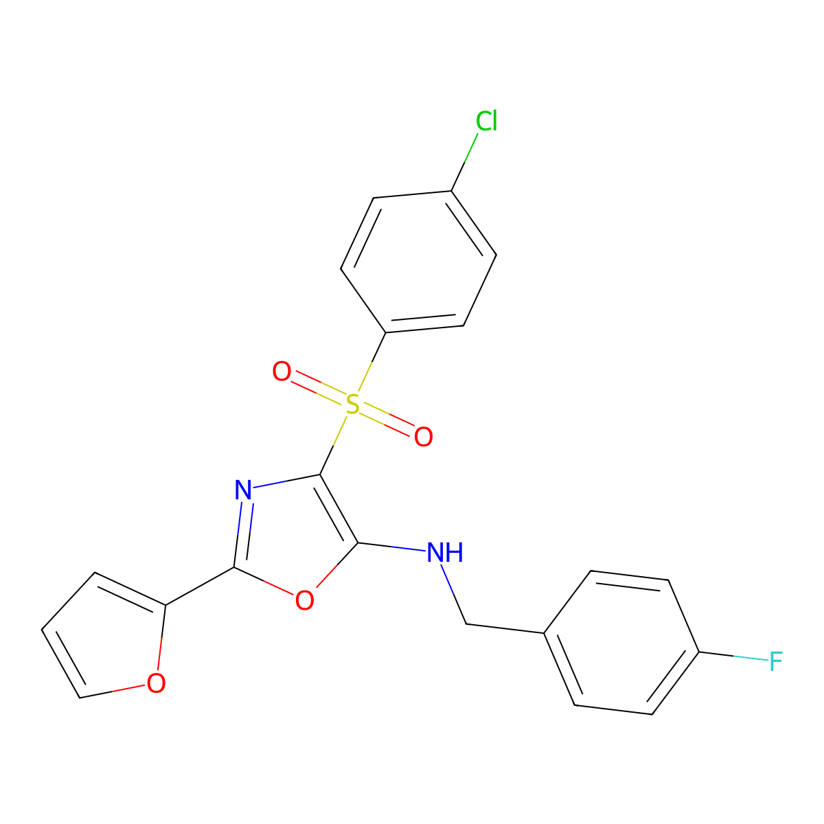 4-[(4-chlorophenyl)sulfonyl]-N-(4-fluorobenzyl)-2-(furan-2-yl)-1,3-oxazol-5-amine molecular structure, CAS 862794-73-8