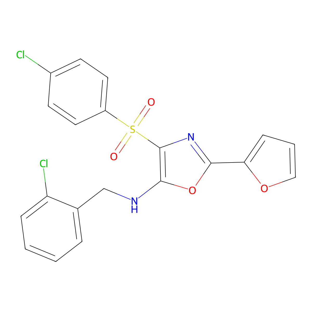 N-(2-chlorobenzyl)-4-[(4-chlorophenyl)sulfonyl]-2-(furan-2-yl)-1,3-oxazol-5-amine molecular structure, CAS 862794-74-9