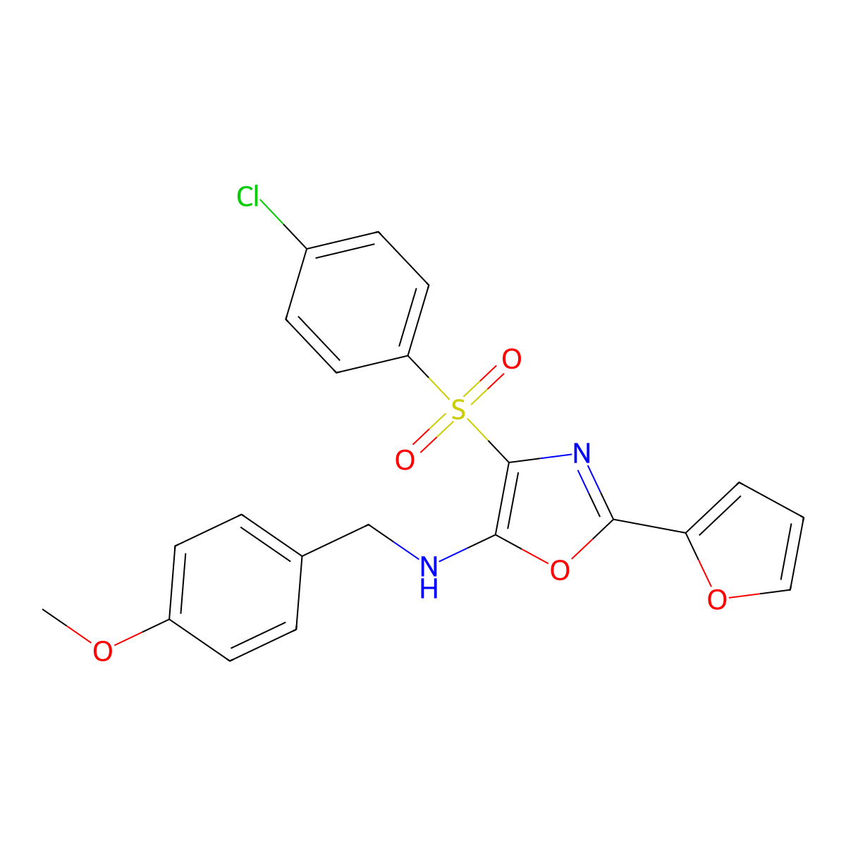 4-[(4-chlorophenyl)sulfonyl]-2-(furan-2-yl)-N-(4-methoxybenzyl)-1,3-oxazol-5-amine molecular structure, CAS 862794-78-3