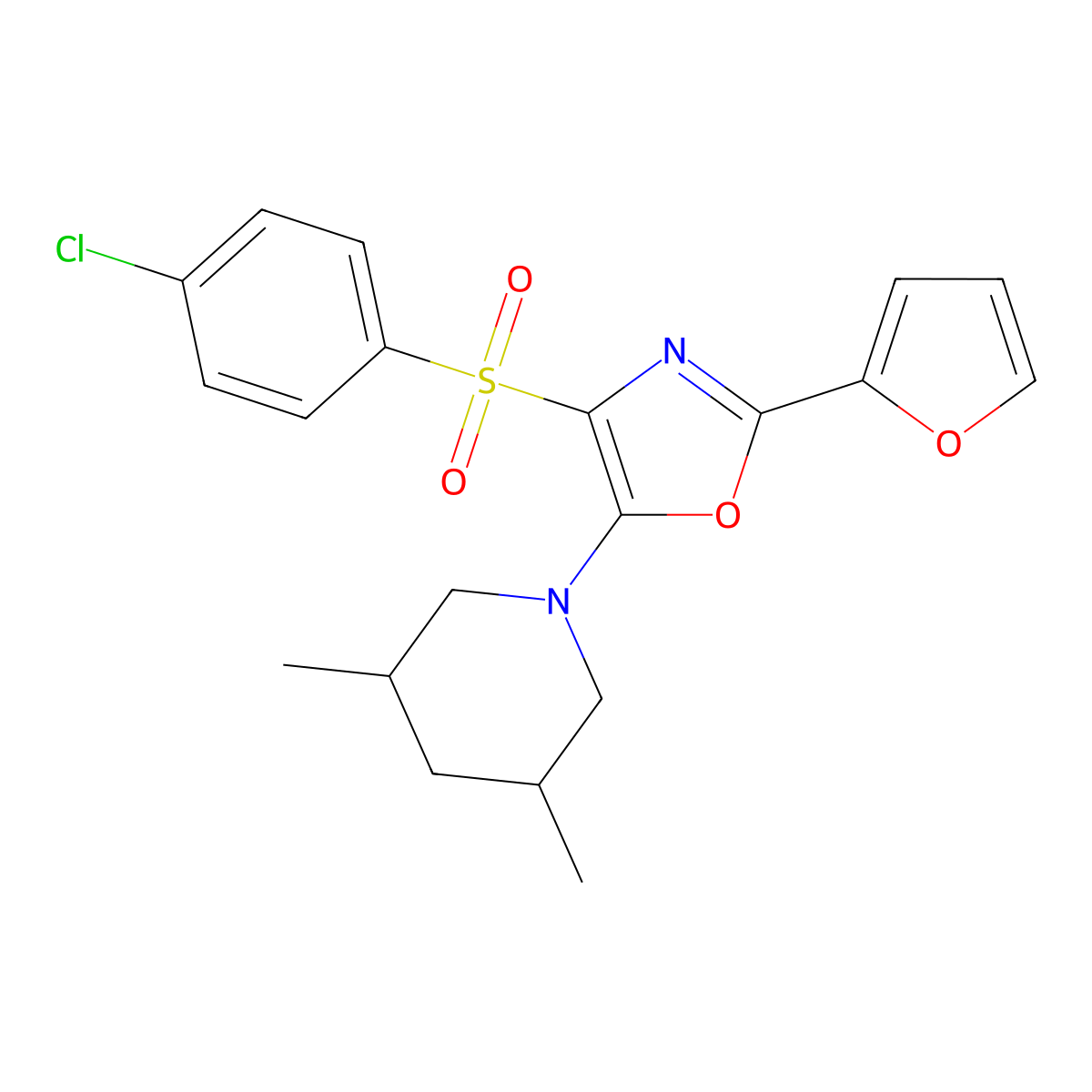 4-((4-Chlorophenyl)sulfonyl)-5-(3,5-dimethylpiperidin-1-yl)-2-(furan-2-yl)oxazole molecular structure, CAS 862794-80-7