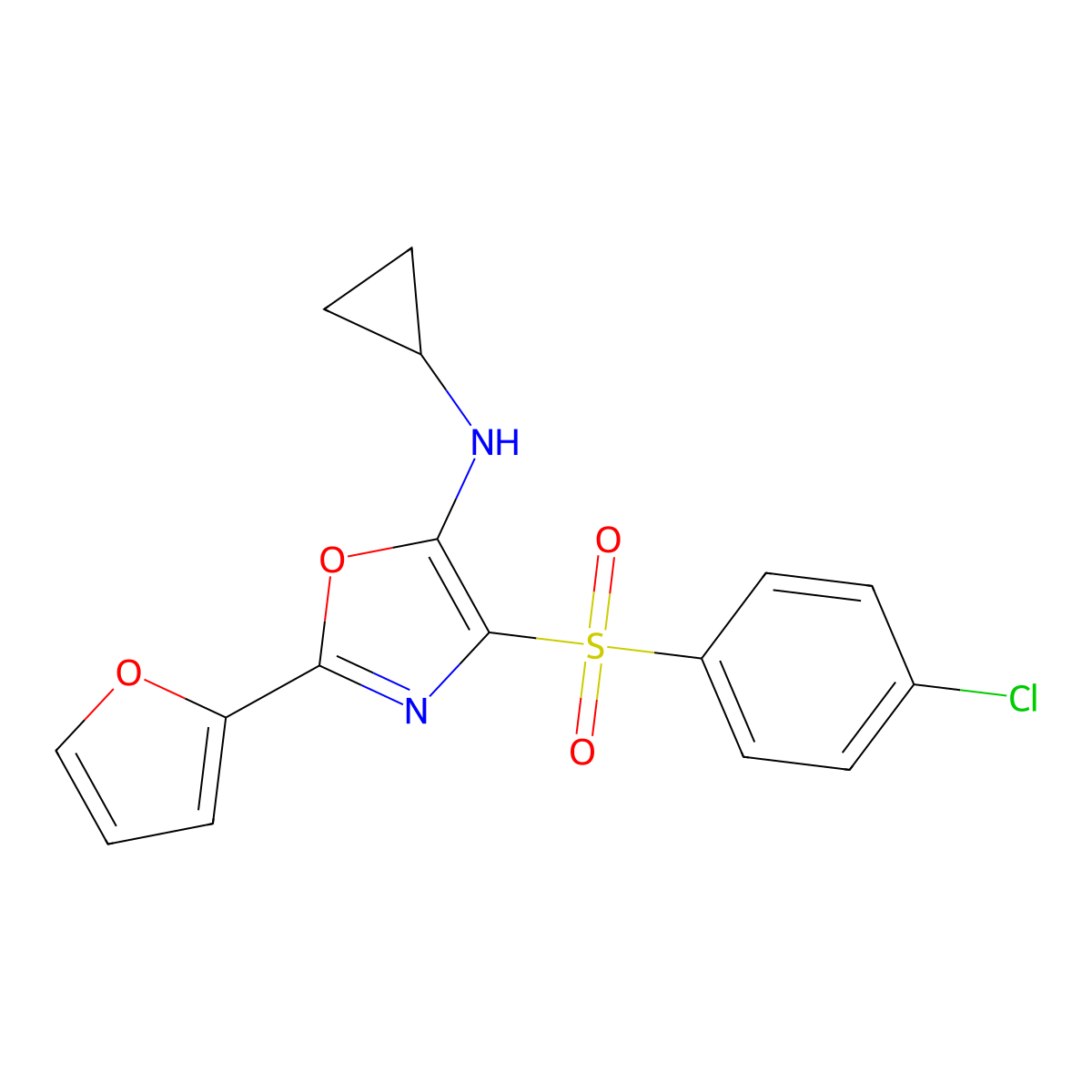 4-((4-chlorophenyl)sulfonyl)-N-cyclopropyl-2-(furan-2-yl)oxazol-5-amine molecular structure, CAS 862794-81-8