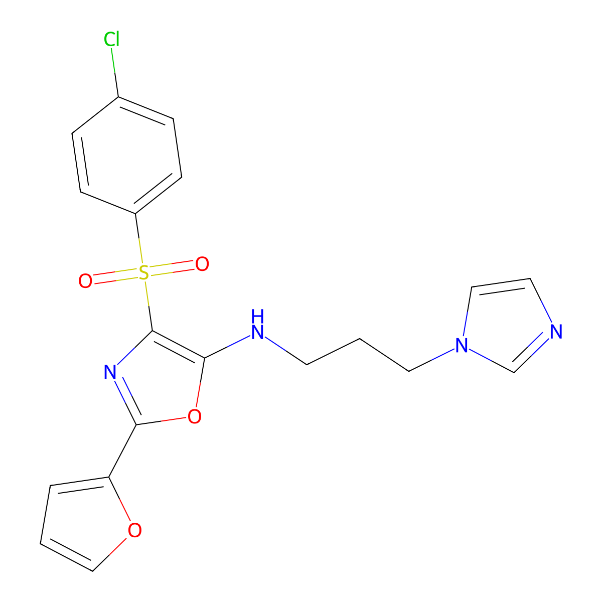 N-(3-(1H-imidazol-1-yl)propyl)-4-((4-chlorophenyl)sulfonyl)-2-(furan-2-yl)oxazol-5-amine molecular structure, CAS 862794-84-1