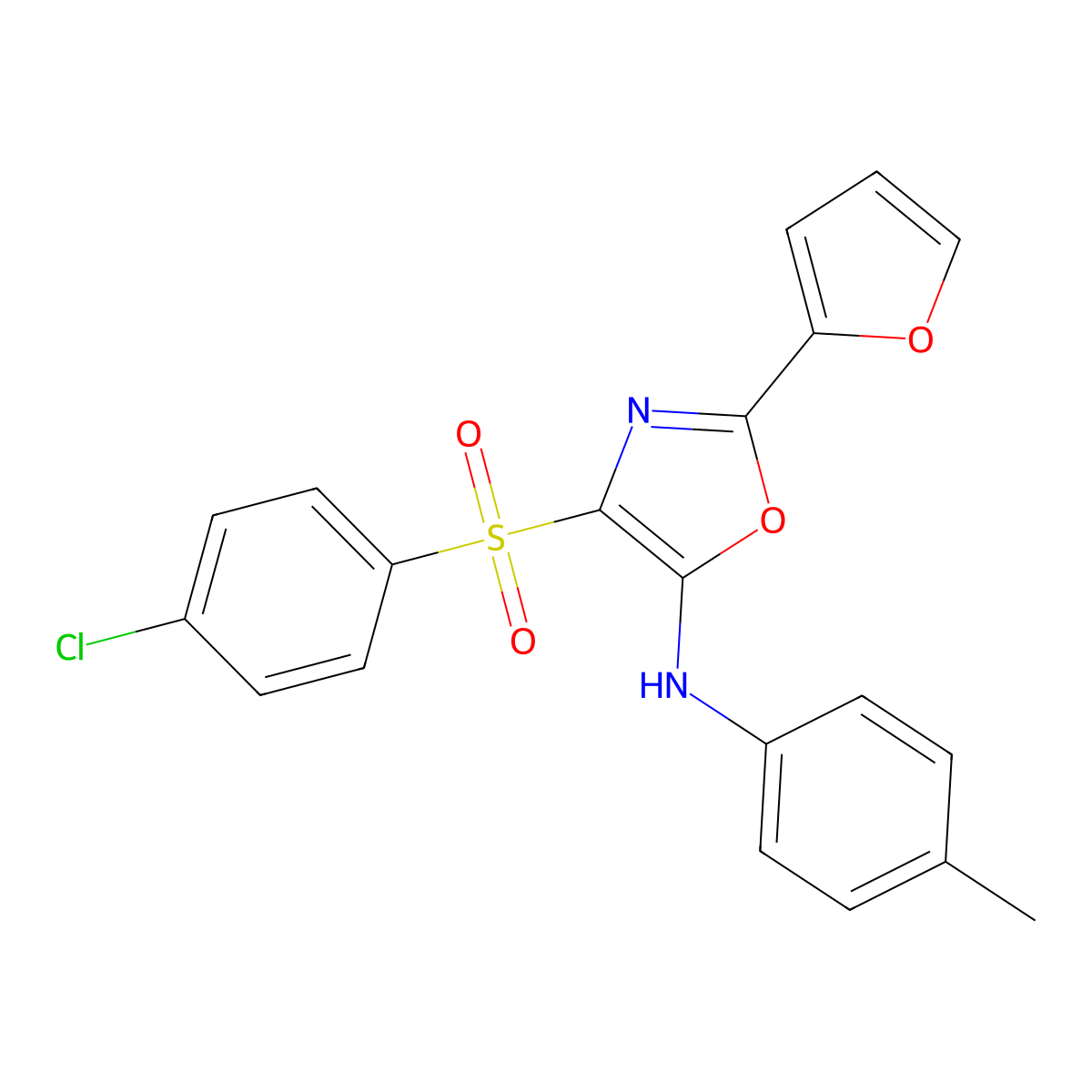 4-((4-chlorophenyl)sulfonyl)-2-(furan-2-yl)-N-(p-tolyl)oxazol-5-amine molecular structure, CAS 862794-86-3