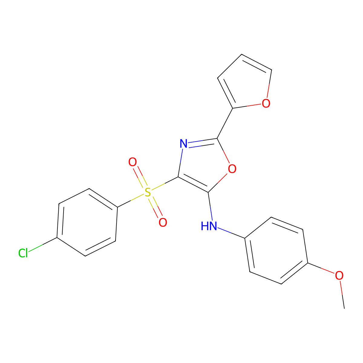 4-((4-chlorophenyl)sulfonyl)-2-(furan-2-yl)-N-(4-methoxyphenyl)oxazol-5-amine molecular structure, CAS 862794-87-4
