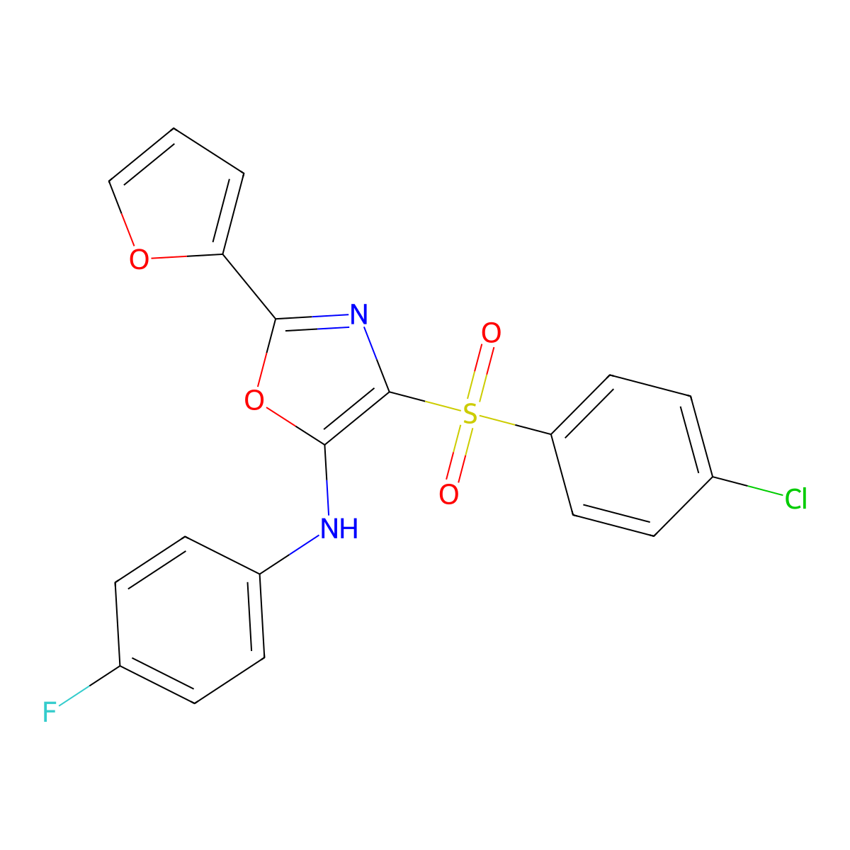 4-[(4-chlorophenyl)sulfonyl]-N-(4-fluorophenyl)-2-(furan-2-yl)-1,3-oxazol-5-amine molecular structure, CAS 862794-91-0