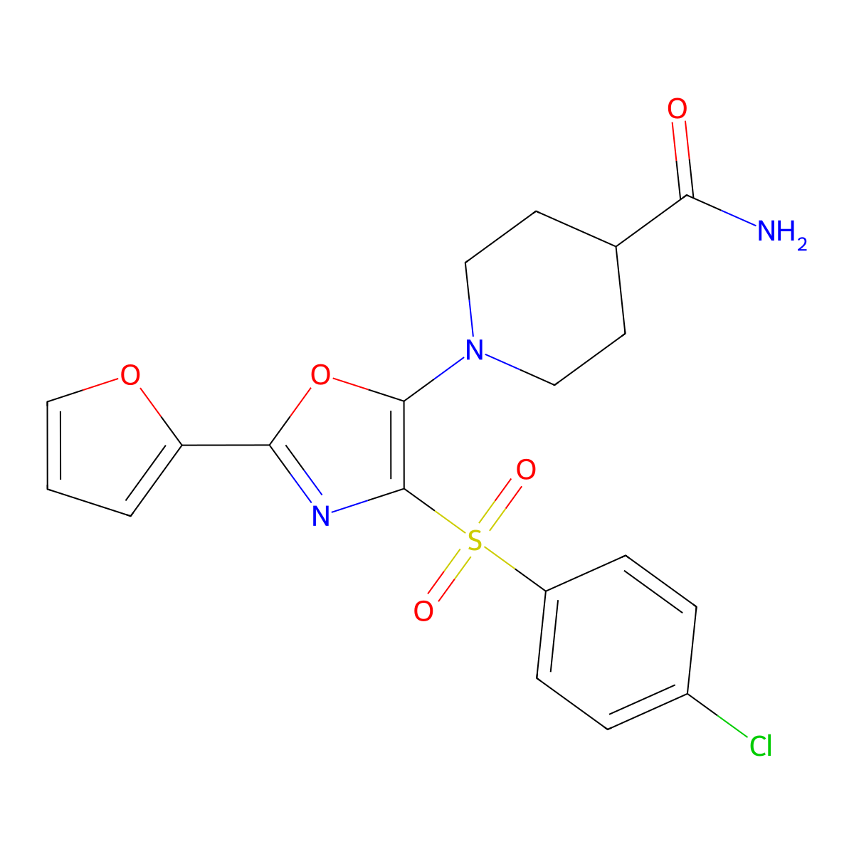 1-(4-((4-Chlorophenyl)sulfonyl)-2-(furan-2-yl)oxazol-5-yl)piperidine-4-carboxamide molecular structure, CAS 862794-93-2