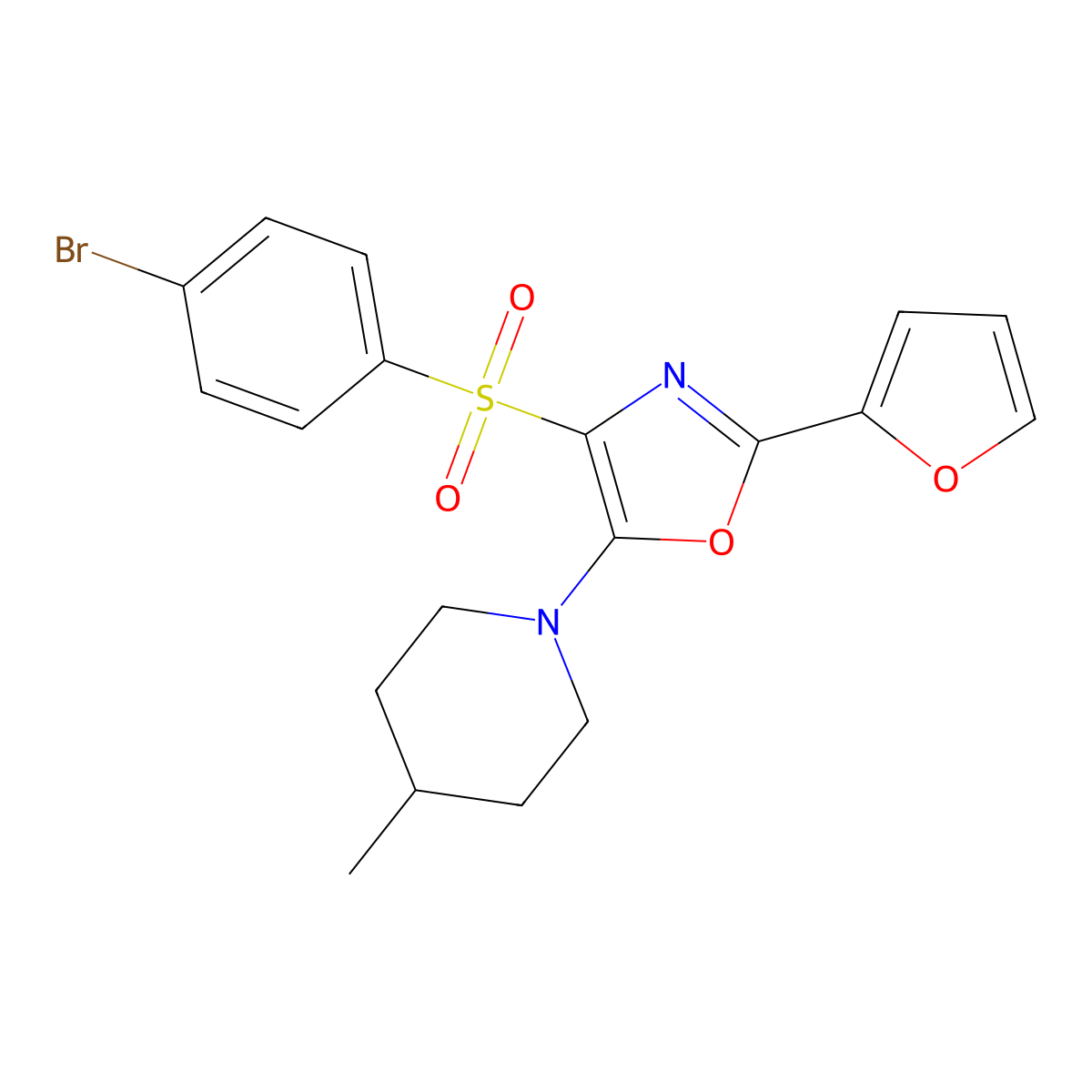 4-((4-Bromophenyl)sulfonyl)-2-(furan-2-yl)-5-(4-methylpiperidin-1-yl)oxazole molecular structure, CAS 862795-02-6