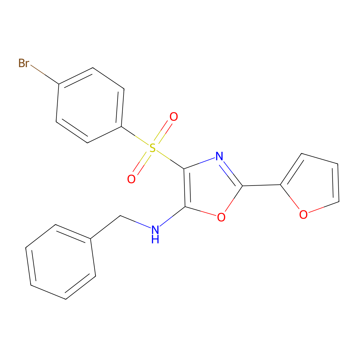 N-benzyl-4-(4-bromobenzenesulfonyl)-2-(furan-2-yl)-1,3-oxazol-5-amine molecular structure, CAS 862795-05-9