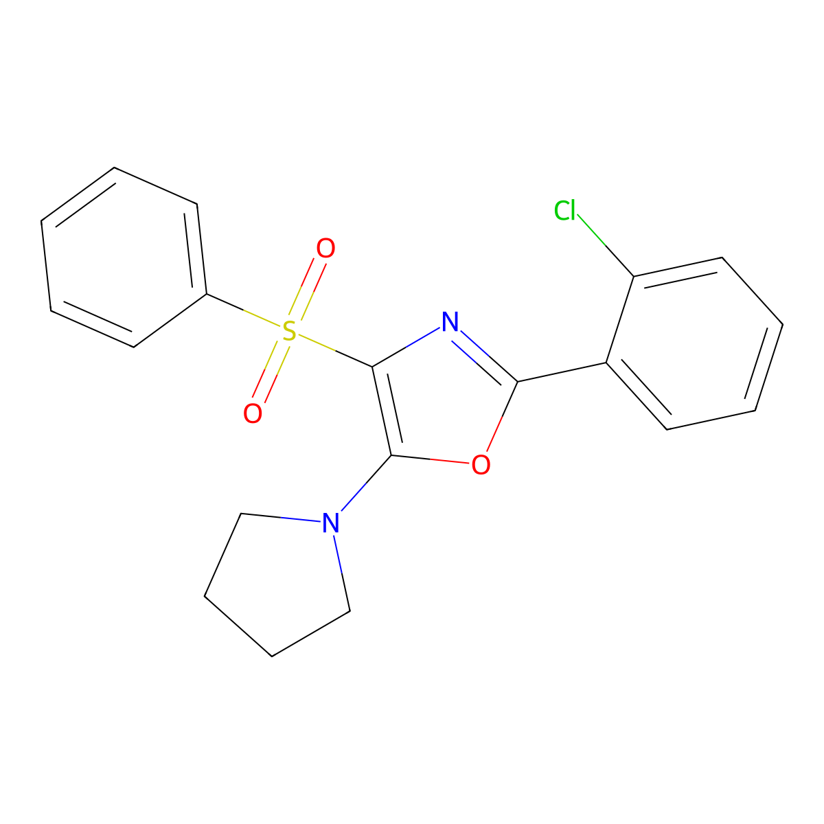 2-(2-Chlorophenyl)-4-(phenylsulfonyl)-5-(pyrrolidin-1-yl)oxazole molecular structure, CAS 862795-46-8