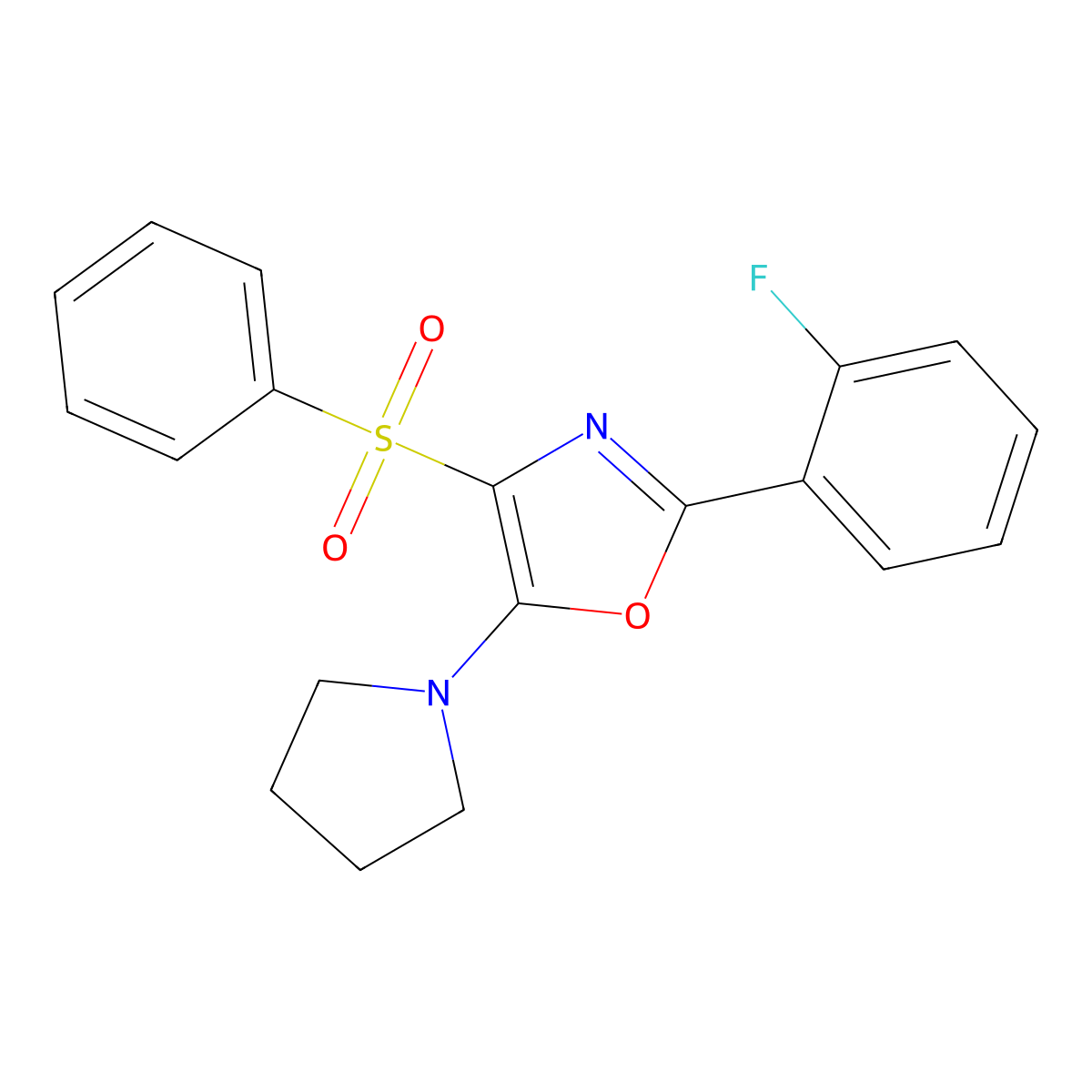 2-(2-Fluorophenyl)-4-(phenylsulfonyl)-5-(pyrrolidin-1-yl)oxazole molecular structure, CAS 862797-56-6