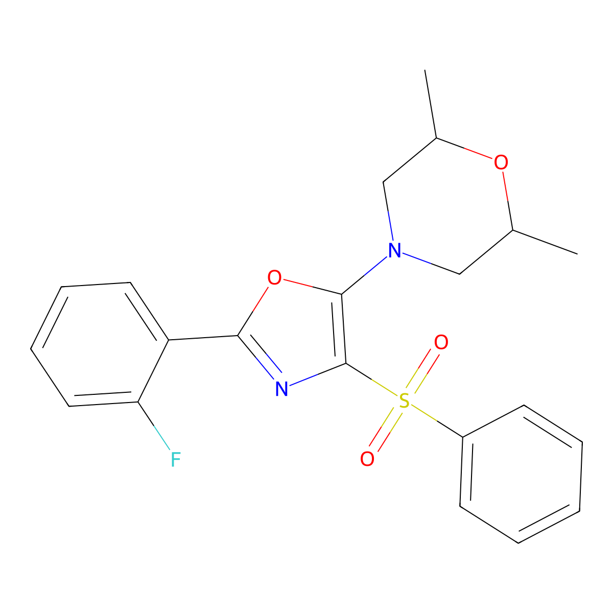 4-(2-(2-Fluorophenyl)-4-(phenylsulfonyl)oxazol-5-yl)-2,6-dimethylmorpholine molecular structure, CAS 862797-60-2
