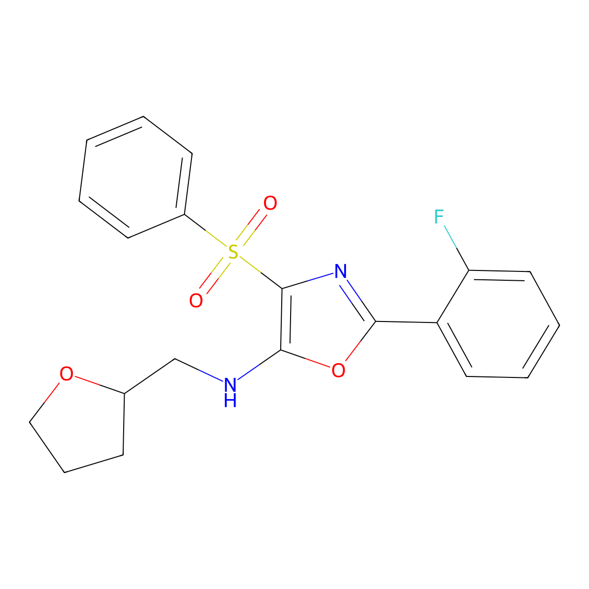 2-(2-fluorophenyl)-4-(phenylsulfonyl)-N-((tetrahydrofuran-2-yl)methyl)oxazol-5-amine molecular structure, CAS 862797-61-3