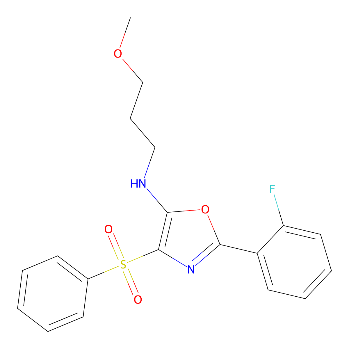 4-(benzenesulfonyl)-2-(2-fluorophenyl)-N-(3-methoxypropyl)-1,3-oxazol-5-amine molecular structure, CAS 862797-64-6