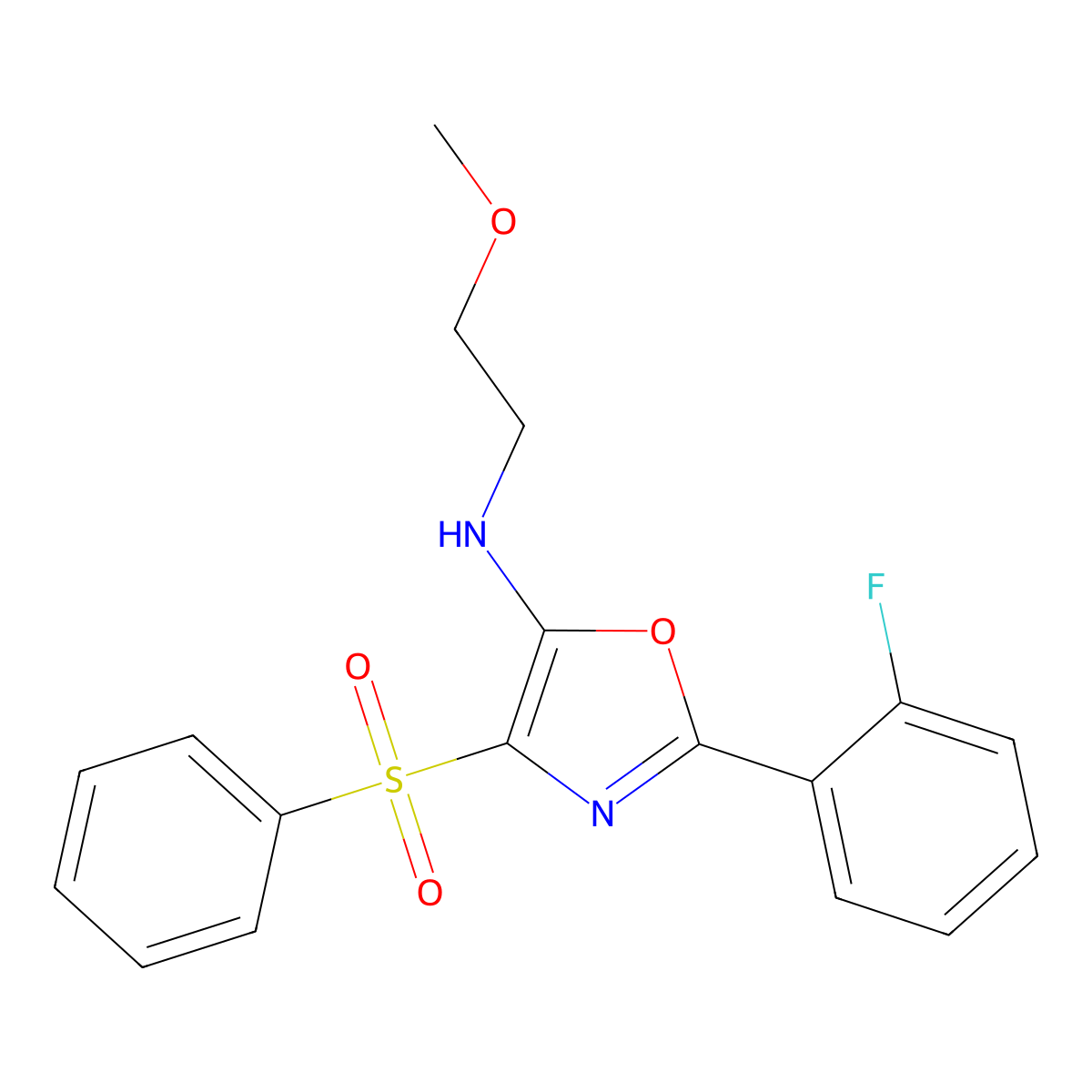 4-(benzenesulfonyl)-2-(2-fluorophenyl)-N-(2-methoxyethyl)-1,3-oxazol-5-amine molecular structure, CAS 862797-73-7