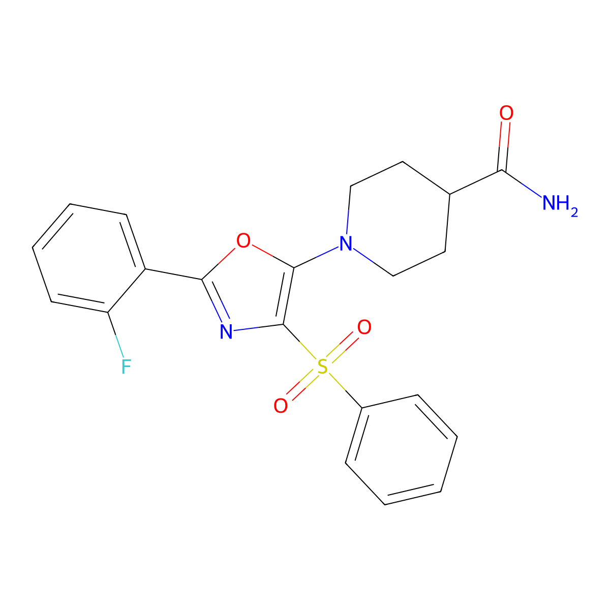 1-(2-(2-Fluorophenyl)-4-(phenylsulfonyl)oxazol-5-yl)piperidine-4-carboxamide molecular structure, CAS 862798-01-4