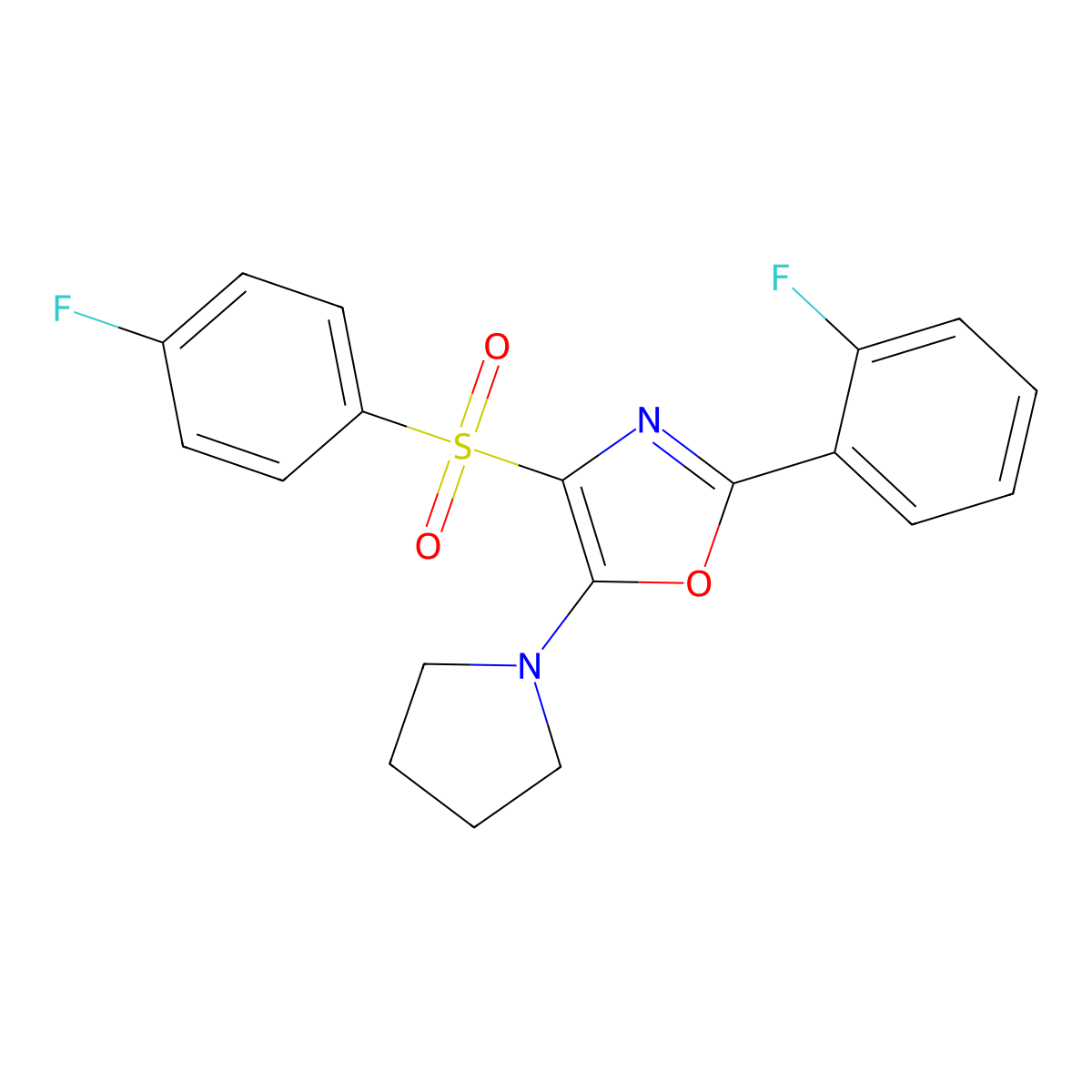 2-(2-Fluorophenyl)-4-((4-fluorophenyl)sulfonyl)-5-(pyrrolidin-1-yl)oxazole molecular structure, CAS 862798-52-5