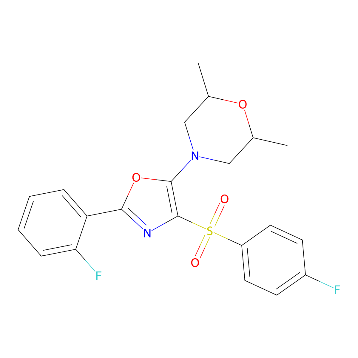4-(2-(2-Fluorophenyl)-4-((4-fluorophenyl)sulfonyl)oxazol-5-yl)-2,6-dimethylmorpholine molecular structure, CAS 862798-56-9