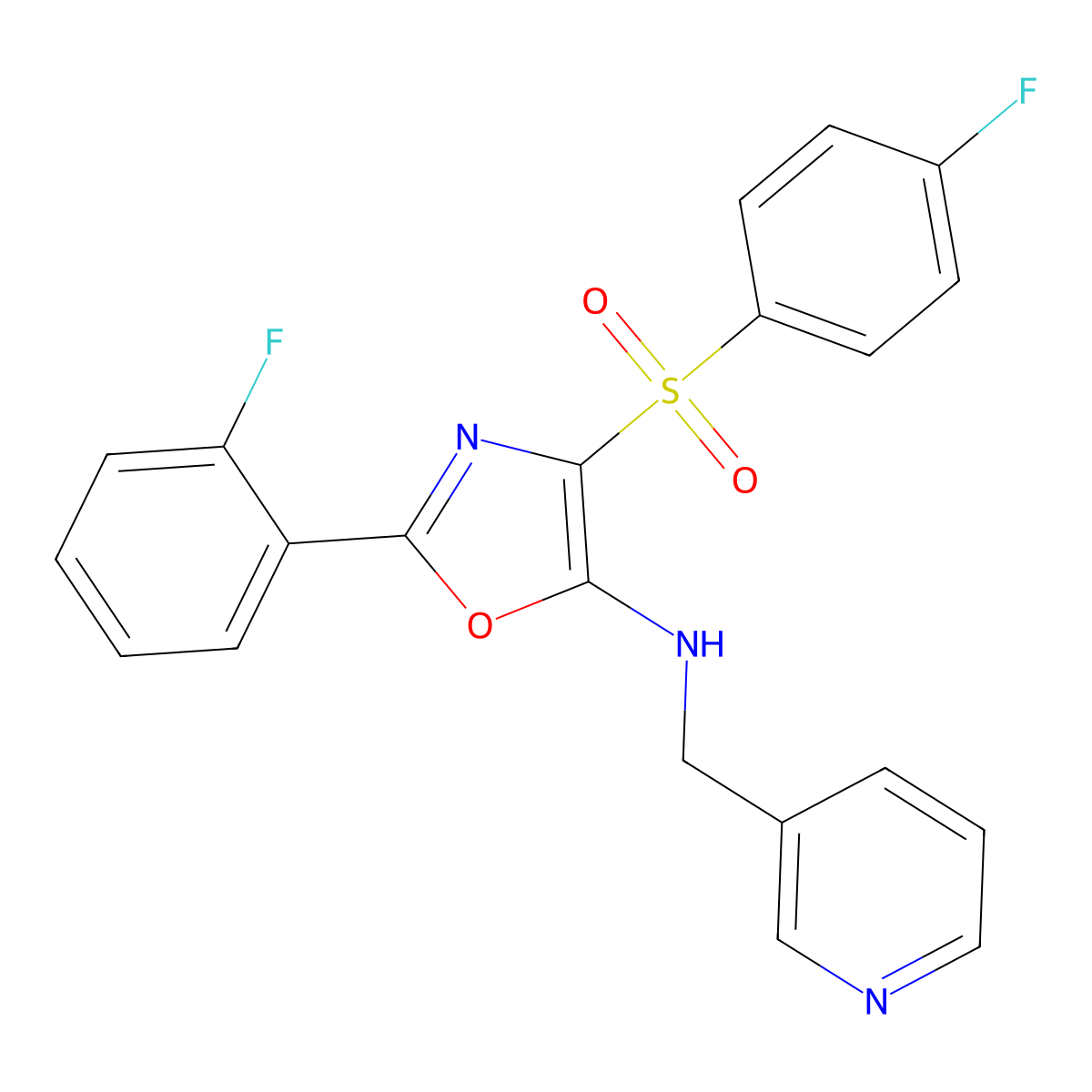2-(2-fluorophenyl)-4-((4-fluorophenyl)sulfonyl)-N-(pyridin-3-ylmethyl)oxazol-5-amine molecular structure, CAS 862798-76-3