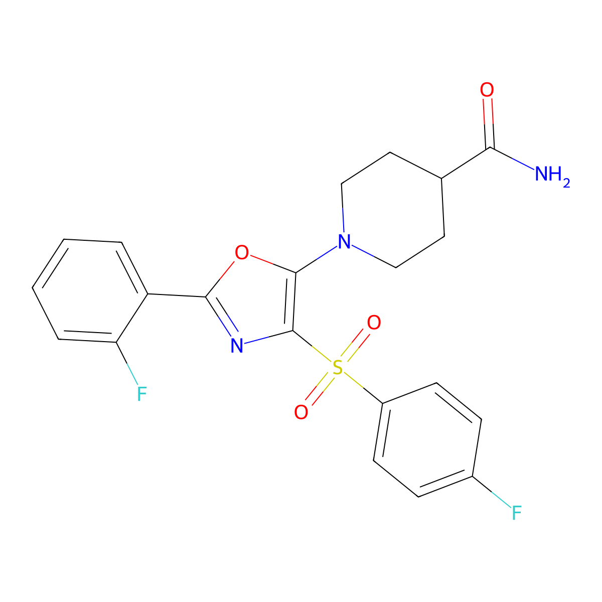 1-(2-(2-Fluorophenyl)-4-((4-fluorophenyl)sulfonyl)oxazol-5-yl)piperidine-4-carboxamide molecular structure, CAS 862798-98-9