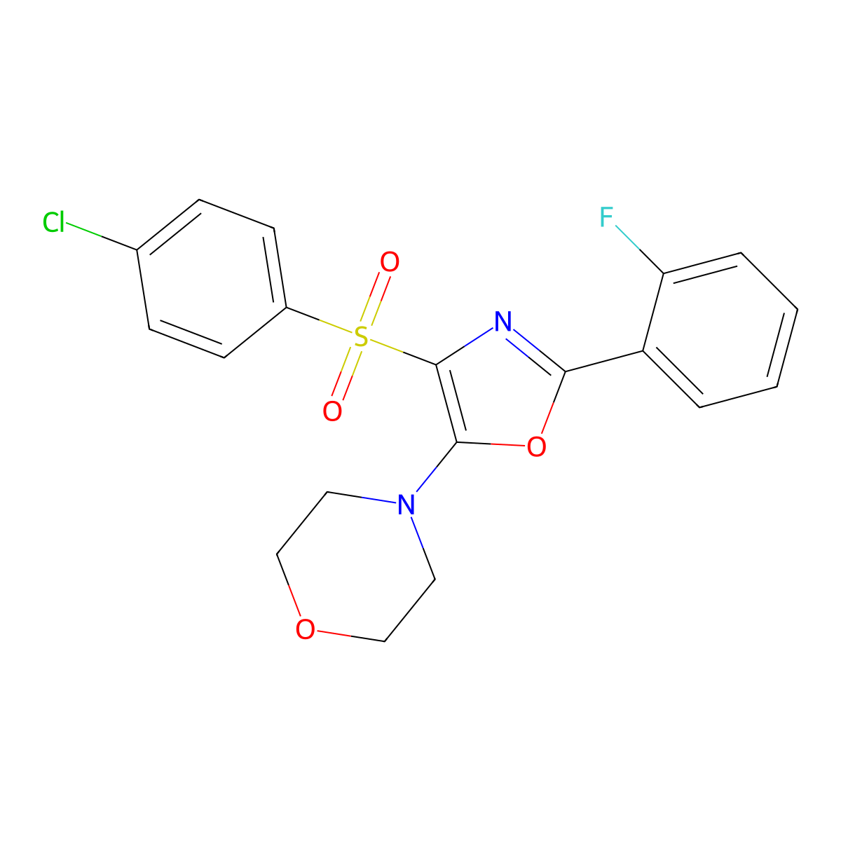 4-(4-((4-Chlorophenyl)sulfonyl)-2-(2-fluorophenyl)oxazol-5-yl)morpholine molecular structure, CAS 862799-03-9